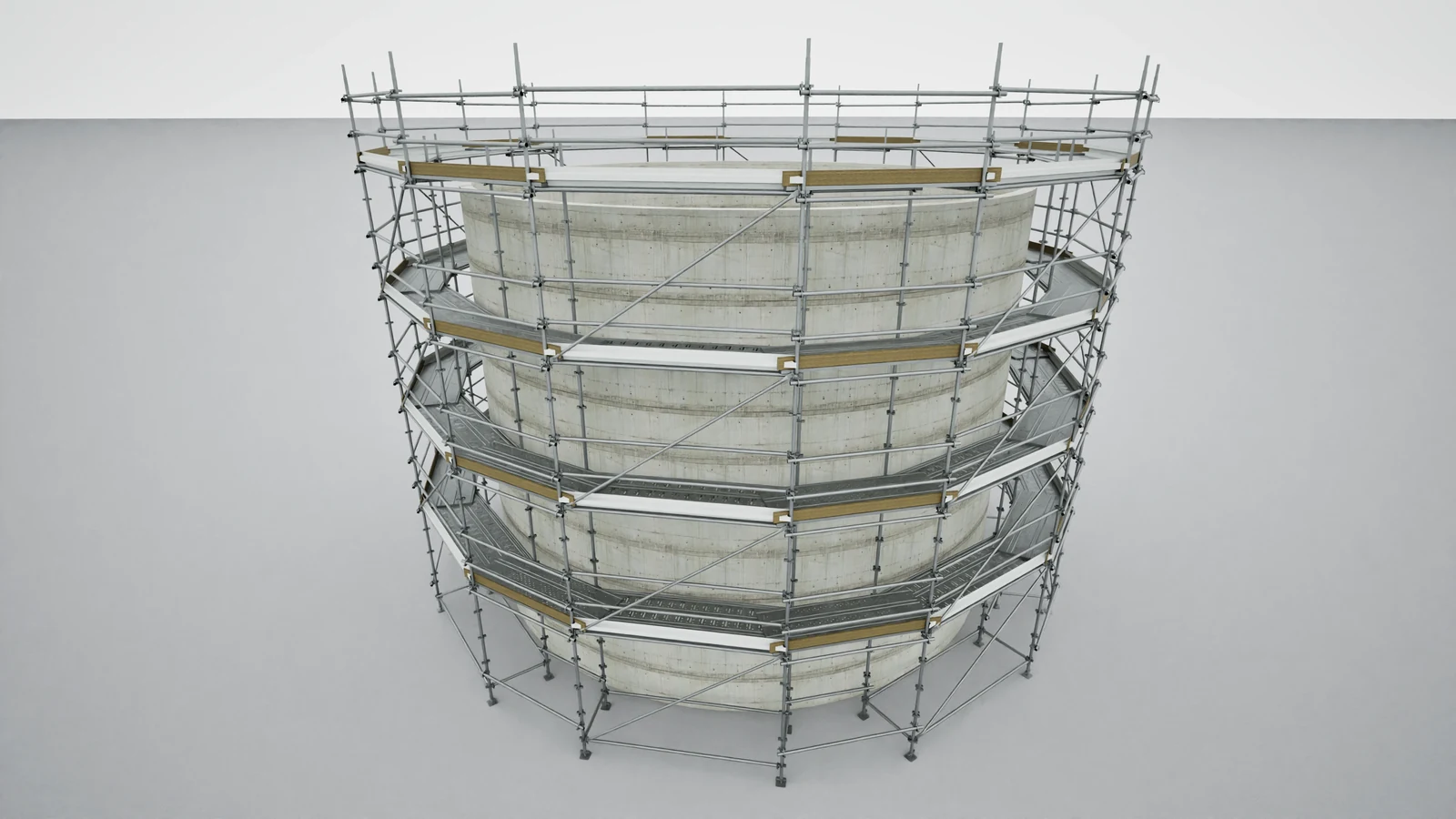 Visualização do projeto: Modelo de andaime multidirecional circular ao redor de um tanque no Revit