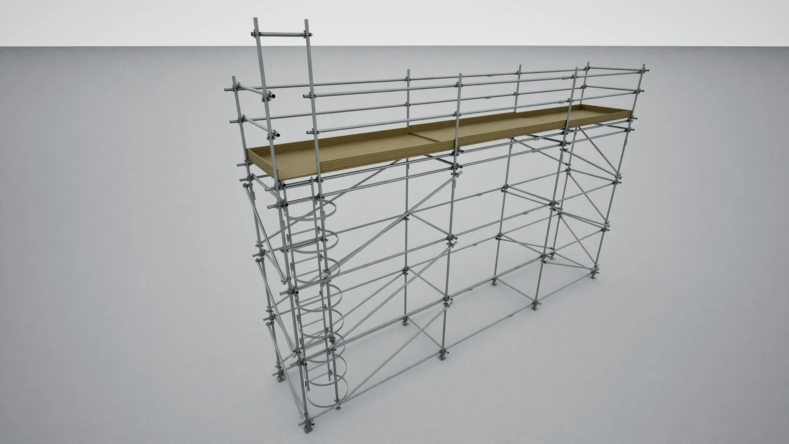 Visualização do projeto: Modelo de andaime de tubo e braçadeira com plataforma de madeira no Revit